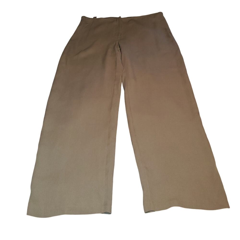 Eileen Fisher Size M (35x30) 100% Silk Crepe Dress Pants Hemmed Taupe/Beige